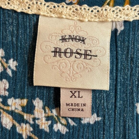 Knox Rose Floral Flowy Midi Dress Sz XL Cottagecore Empire Waist Light Teal Pink - Picture 6 of 10